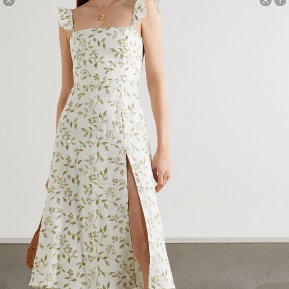 ISO Reformation Spaulding Ruffle Dress in Cypress